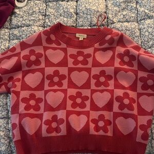 Red and Pink Heart Flower Sweater